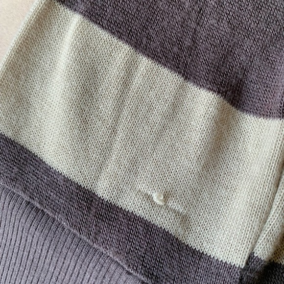 Anthropologie Pleione brown Striped Lace-trim V-neck Cardigan small - Picture 5 of 9